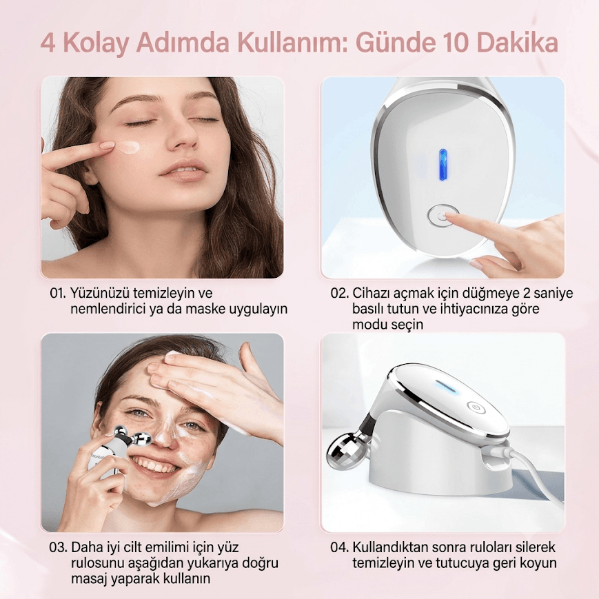 GLR ES-1081 Mikroakım Özellikli Yüz ve Boyun Kırışıklık Giderici Masaj Aleti
