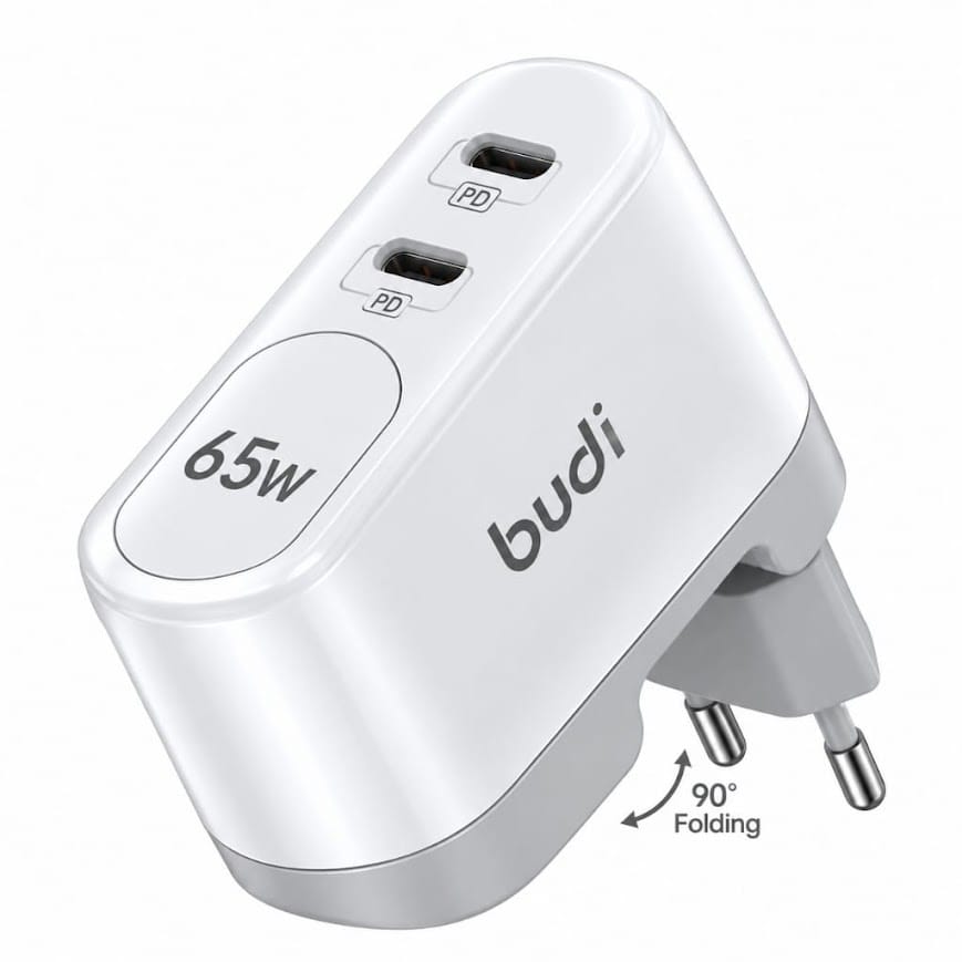 Budi AC326REW 65W Dual Type-C PD GaN Hızlı Şarj Adaptörü