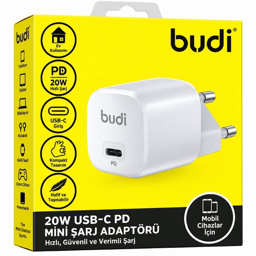 Budi AC017EW 20W Type-C PD Hızlı Şarj Adaptörü