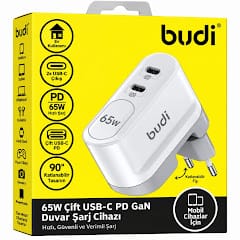 Budi AC326REW 65W Dual Type-C PD GaN Hızlı Şarj Adaptörü