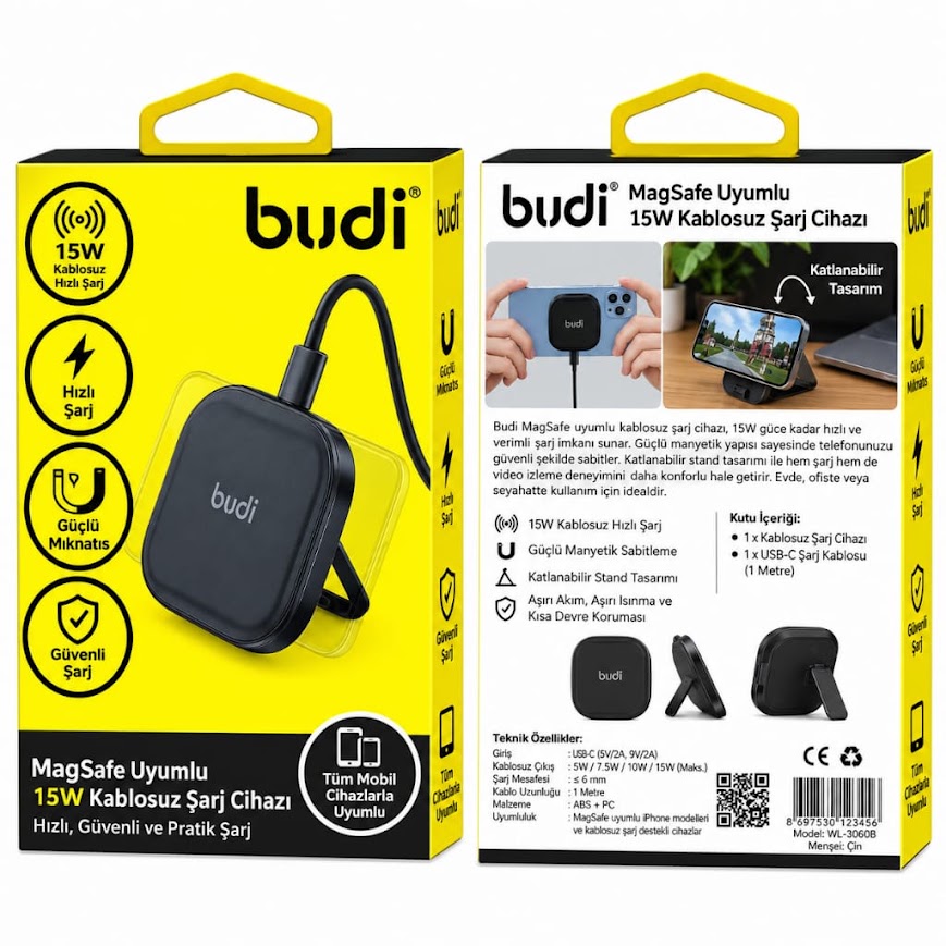 Budi WL3800B 15W Magsafe Kablosuz Hızlı Şarj Standı