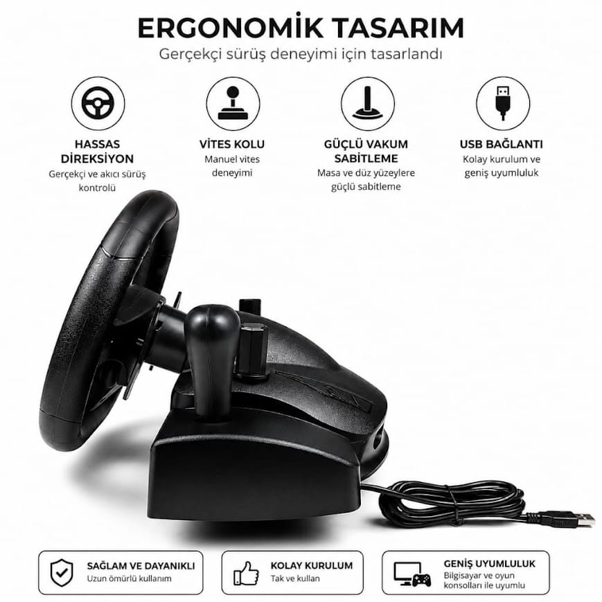 GLRTech NS-9887 7in1 Yüksek Hassasiyetli Oyun Direksiyon Seti