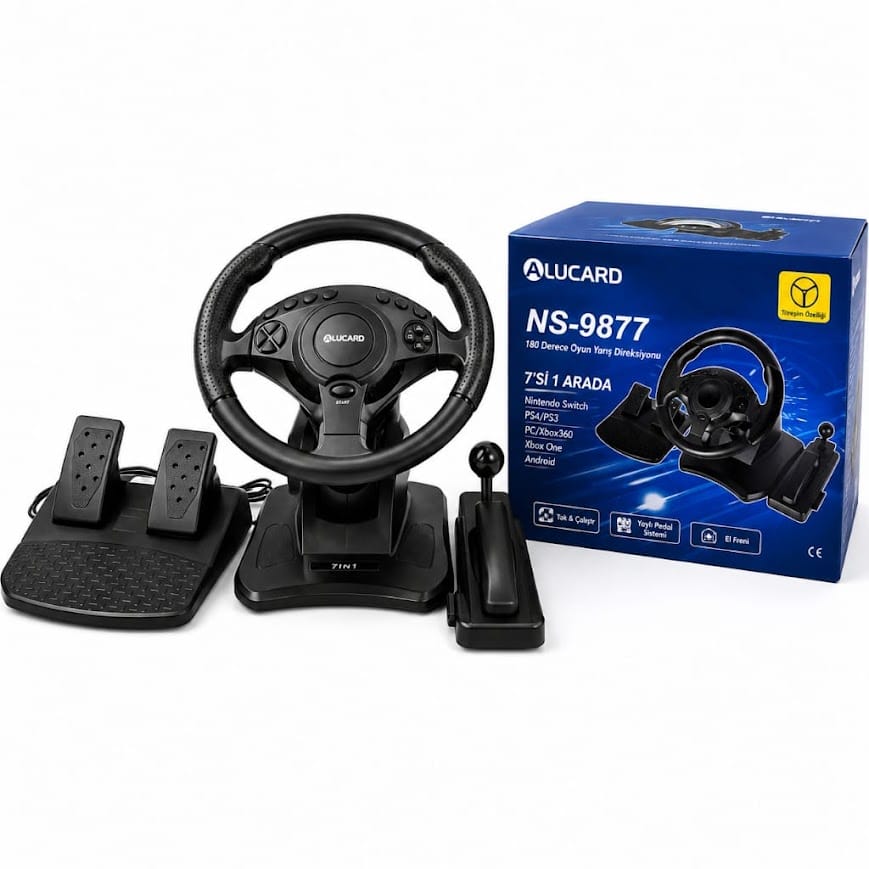 GLRTech NS-9877 7in1 Yüksek Hassasiyetli Oyun Direksiyon Seti