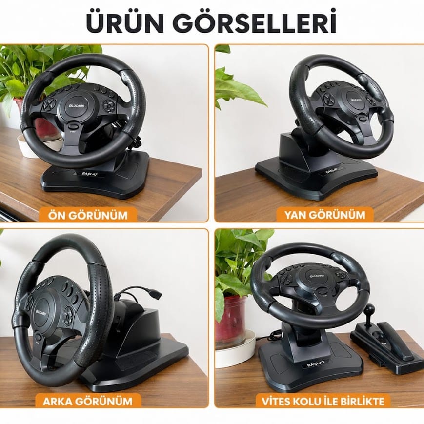GLRTech NS-9877 7in1 Yüksek Hassasiyetli Oyun Direksiyon Seti