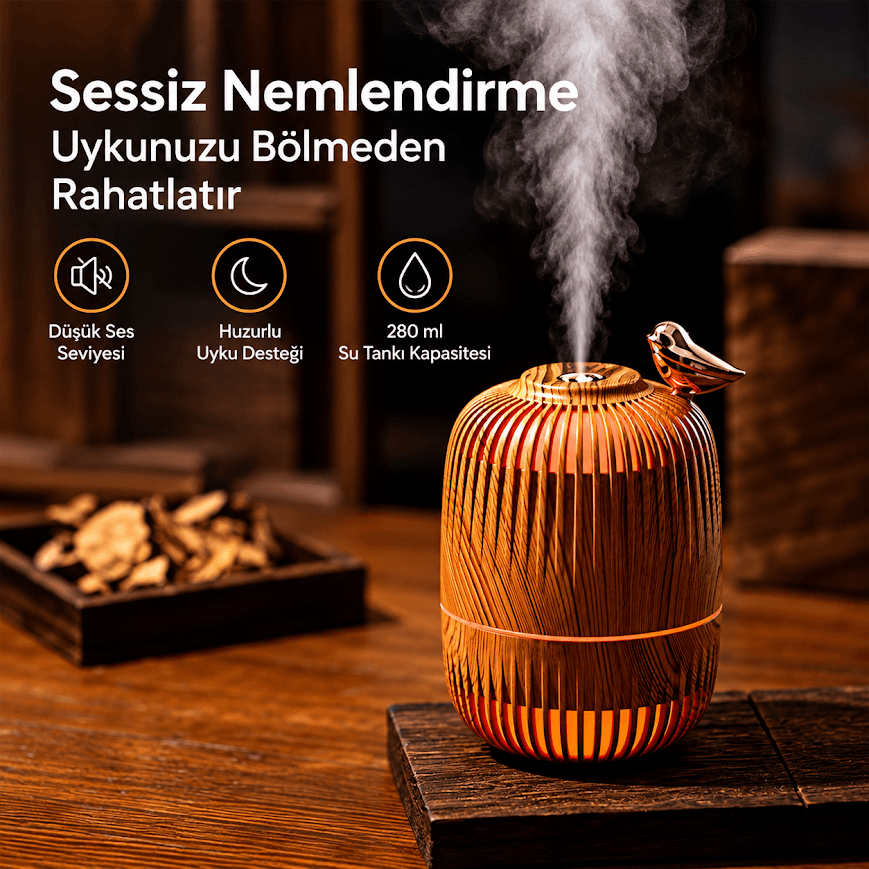 GLR K53 RGB Led Işıklı Kuşlu Tasarım Aromaterapi Hava Nemlendirici