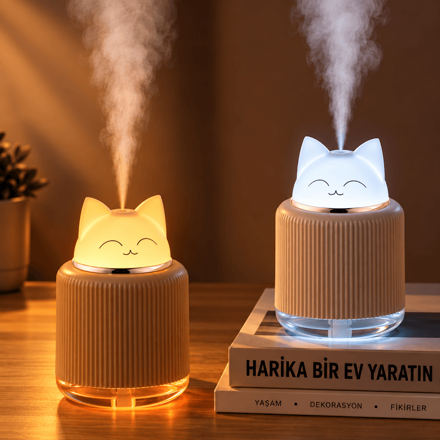 GLR K31 3 Renk Led Işıklı Kedi Tasarımlı Aromaterapi Hava Nemlendirici