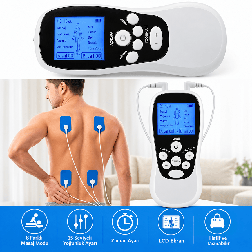 GLR JSM-030 Taşınabilir Çift Kanallı 4 Pedli Fizik Tedavi Aleti TENS Cihazı