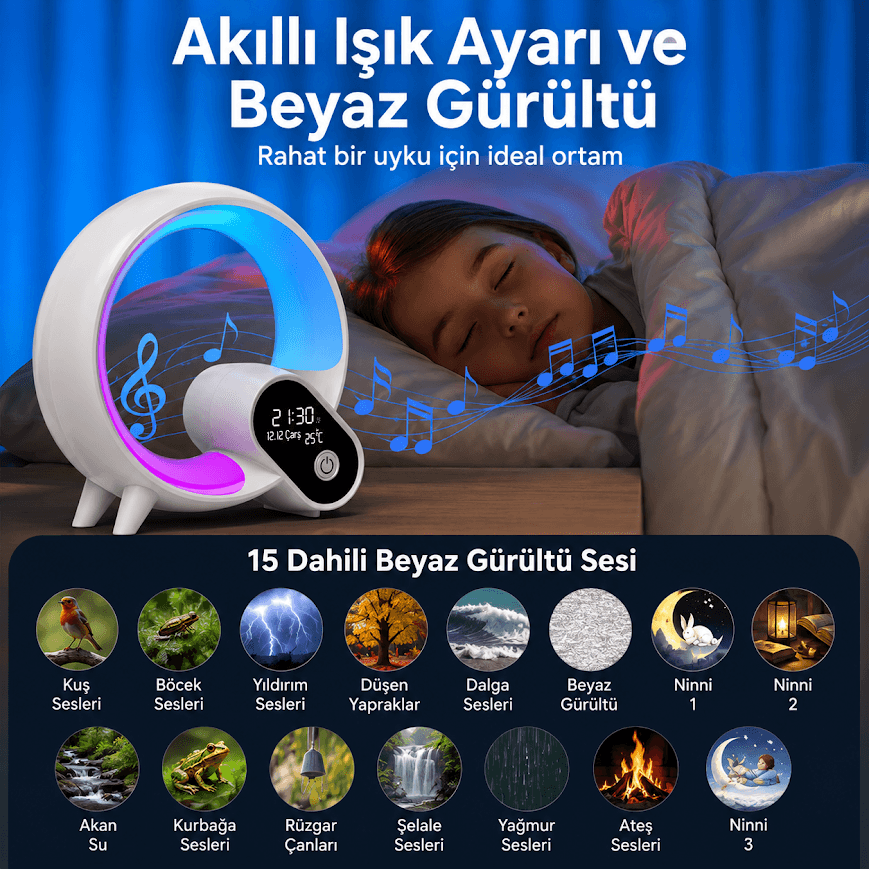 JRL Akıllı Uyandırma Özellikli Dijital Saatli Kumandalı Masa Lambası