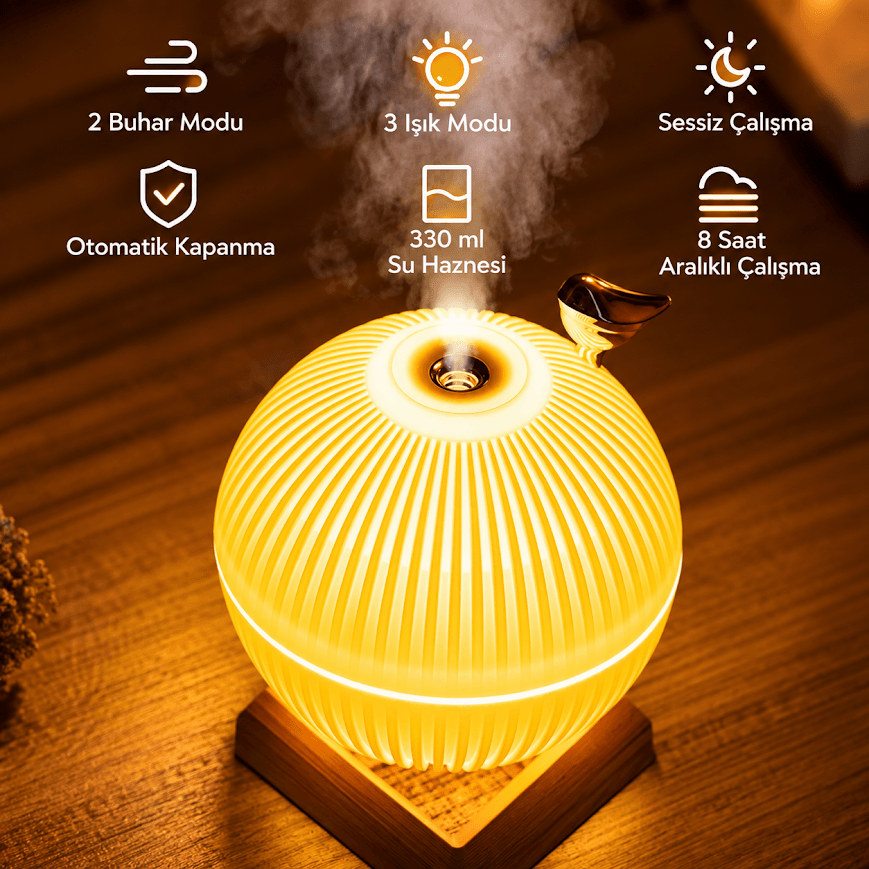 GLR K55 3 Renk Led Işıklı Kuşlu Küre Tasarımlı Aromaterapi Hava Nemlendirici