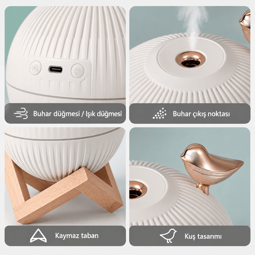 GLR K55 3 Renk Led Işıklı Kuşlu Küre Tasarımlı Aromaterapi Hava Nemlendirici