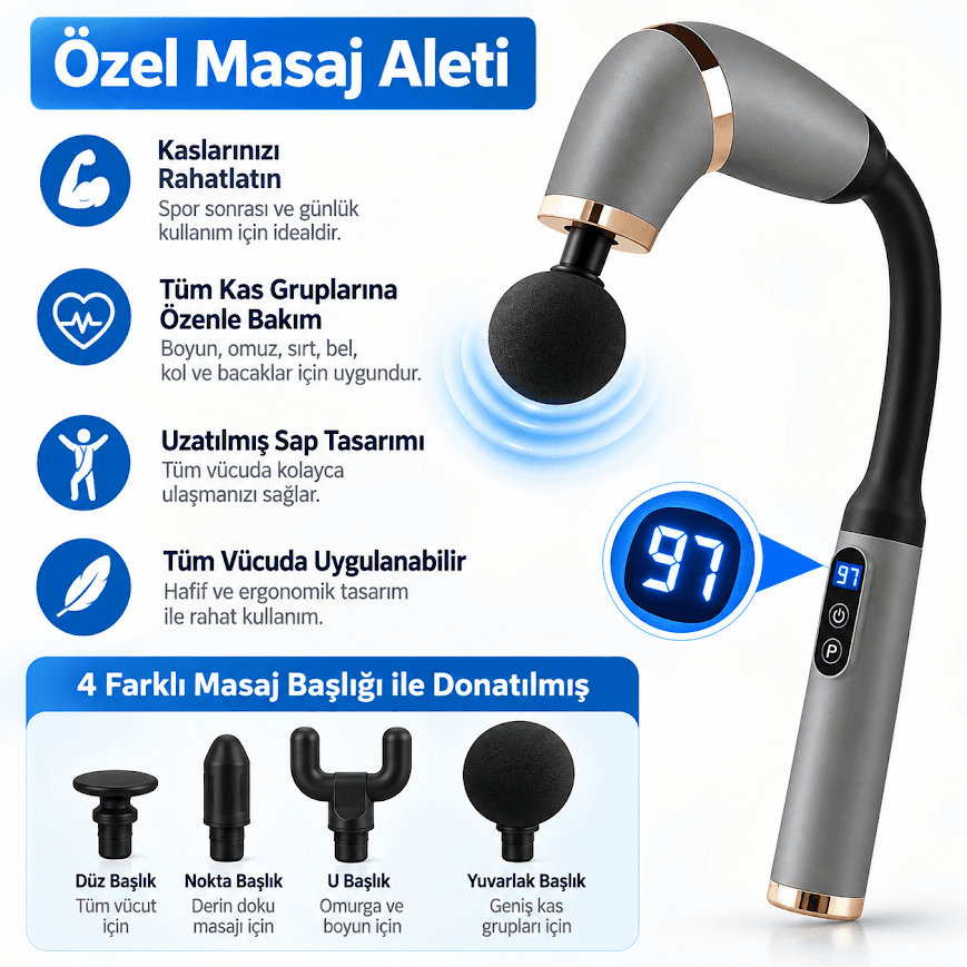 GLR ZC-2025 Şarjlı Titreşimli Uzun Saplı Masaj Tabancası