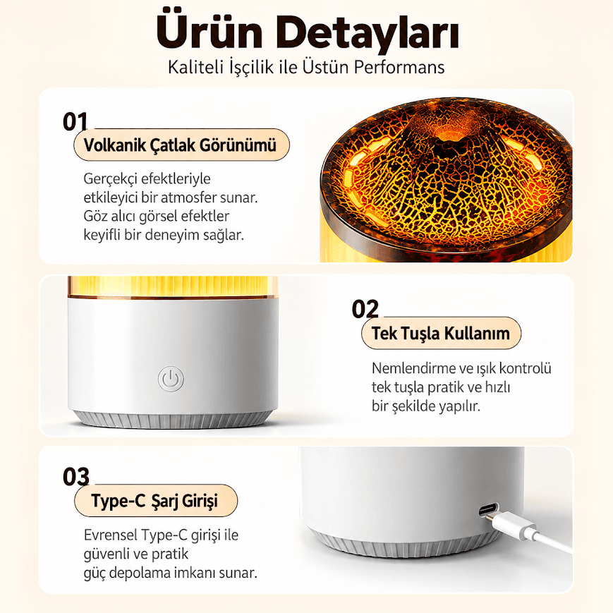 GLR K19 Led Işıklı Volkanik Dağ Tasarımlı Aromaterapi Hava Nemlendirici