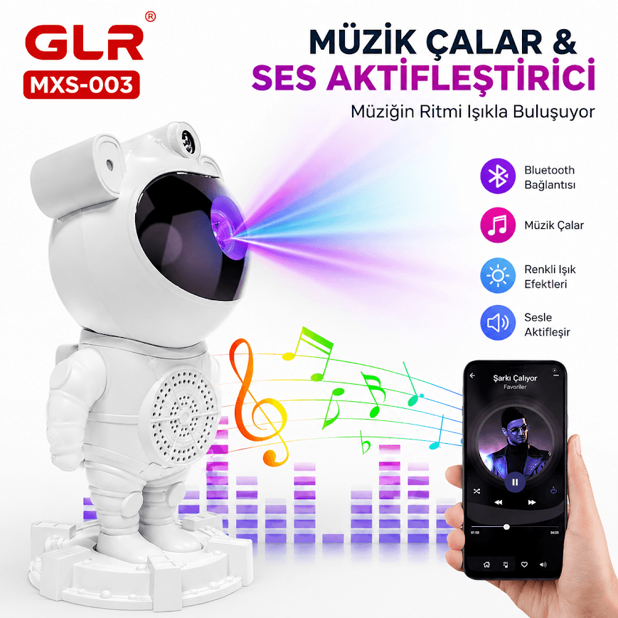 GLR MXS-003 Kumandalı Astronot Yıldız ve Galaksi Projeksiyonlu Lazer Gece Lambası