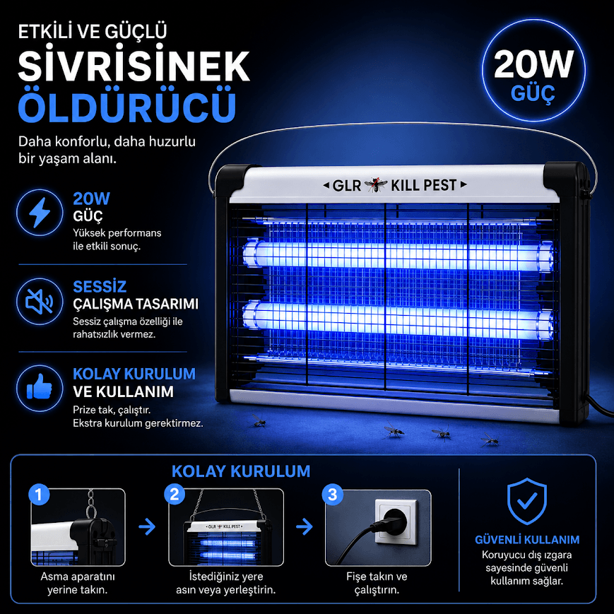 GLR KF-6020 20W Elektrikli UV Işıklı Sinek Öldürücü Lamba