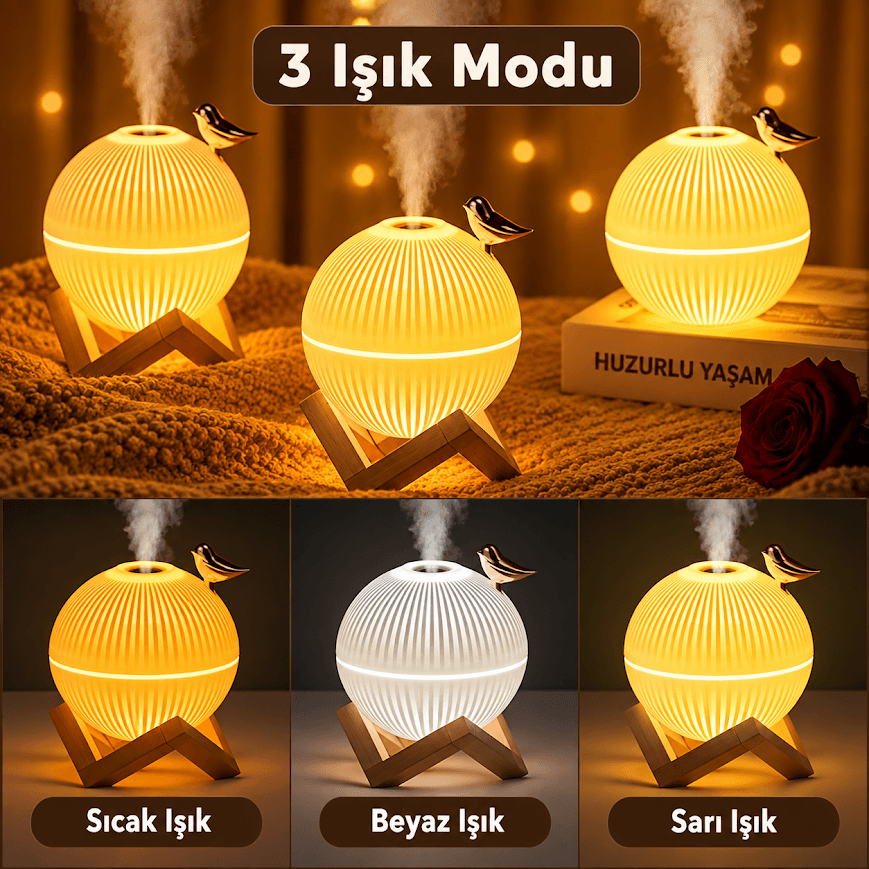 GLR K55 3 Renk Led Işıklı Kuşlu Küre Tasarımlı Aromaterapi Hava Nemlendirici