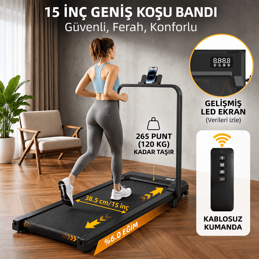 GLR XM-M3F Kumandalı Katlanabilir Sessiz Motor Yürüme ve Koşu Bandı