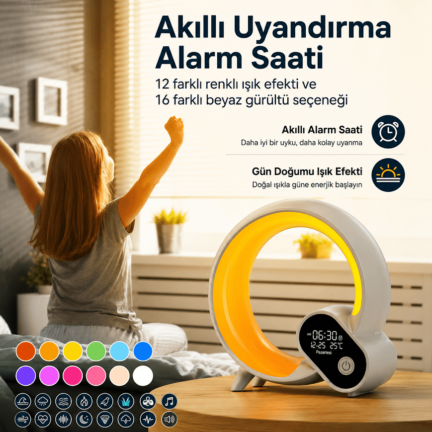 JRL Akıllı Uyandırma Özellikli Dijital Saatli Kumandalı Masa Lambası