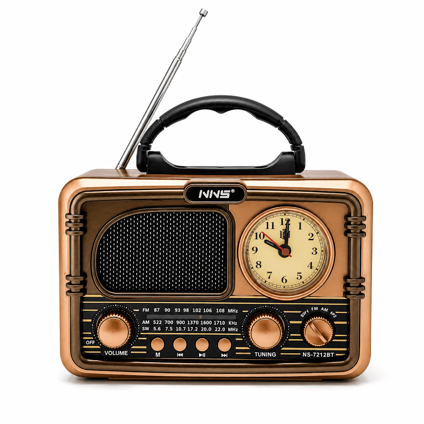 GLR NS-7212BT Analog Saatli Nostaljik Görünümlü Bluetooth Radyo Hoparlör