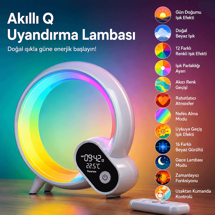 JRL Akıllı Uyandırma Özellikli Dijital Saatli Kumandalı Masa Lambası