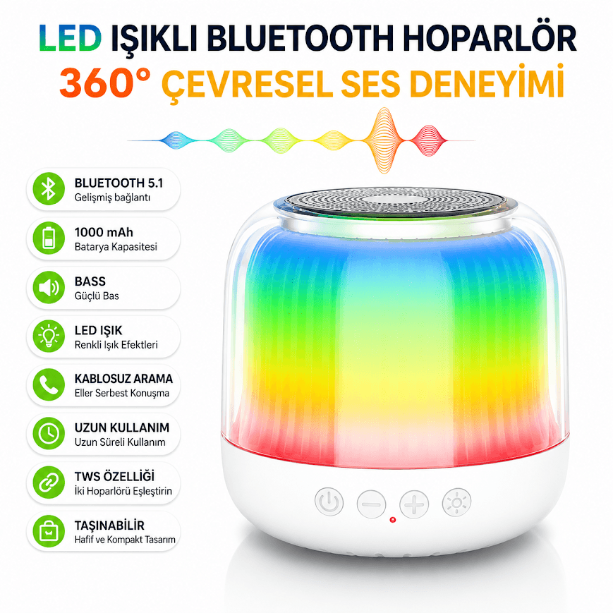 GLRTech JY12 RGB Işıklı Taşınabilir Mini Bluetooth Hoparlör