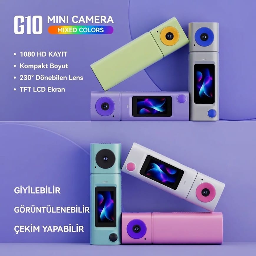 GLRTech G10 230 Derece Dönebilen Lensli 1080P Full HD Mini Retro Vlog Aksiyon Kamerası