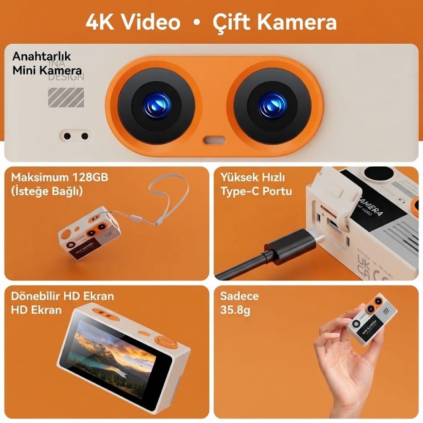 GLRTech G9 Dijital Ekranlı 1080P Full HD Mini Retro Vlog Aksiyon Kamerası