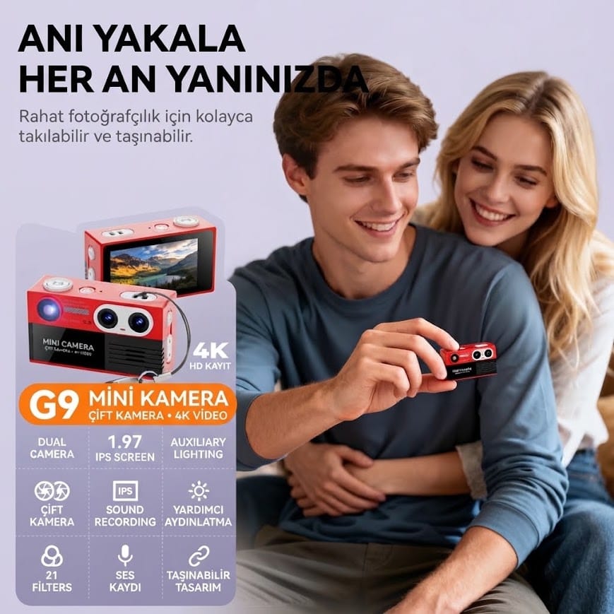 GLRTech G9 Dijital Ekranlı 1080P Full HD Mini Retro Vlog Aksiyon Kamerası