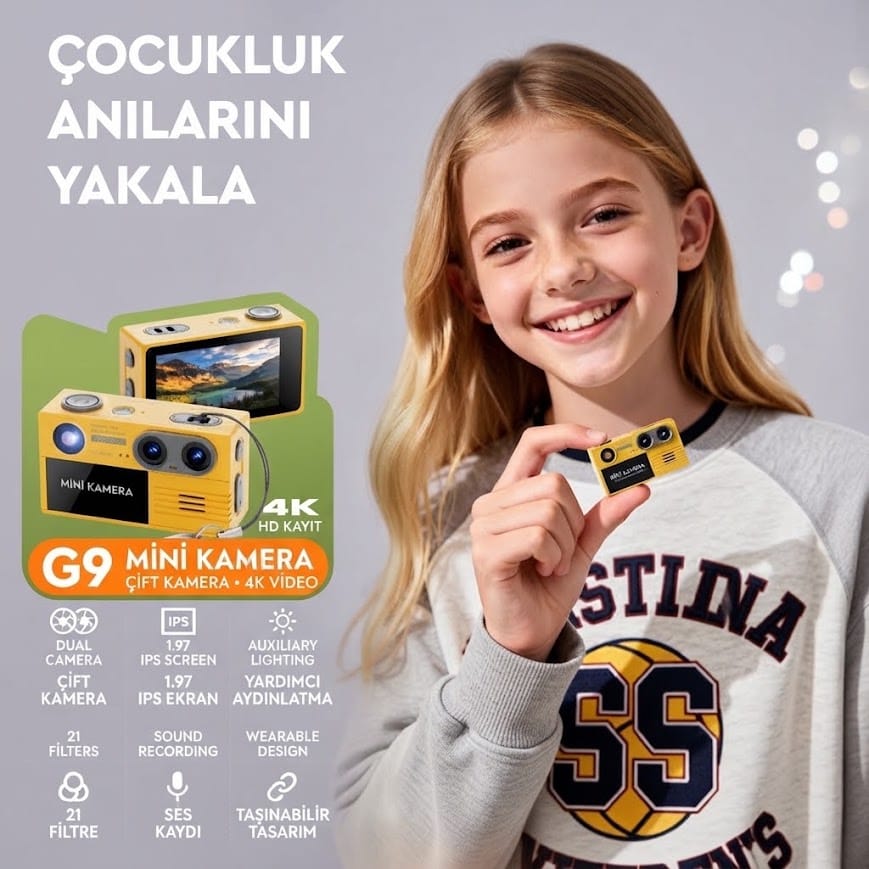 GLRTech G9 Dijital Ekranlı 1080P Full HD Mini Retro Vlog Aksiyon Kamerası