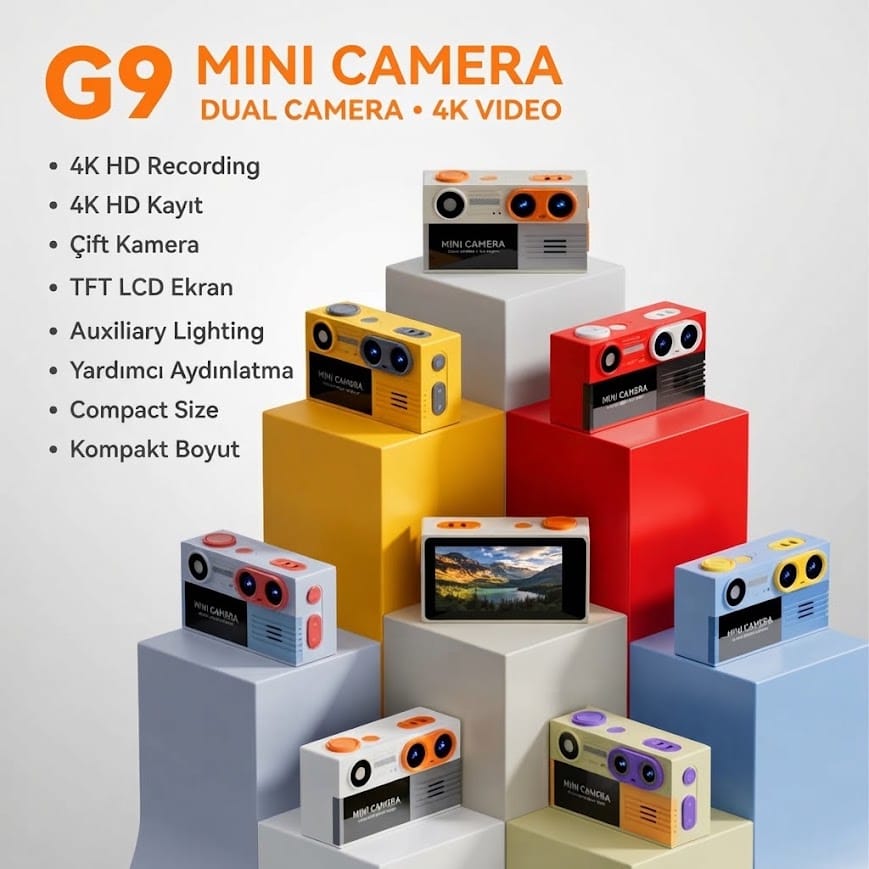 GLRTech G9 Dijital Ekranlı 1080P Full HD Mini Retro Vlog Aksiyon Kamerası
