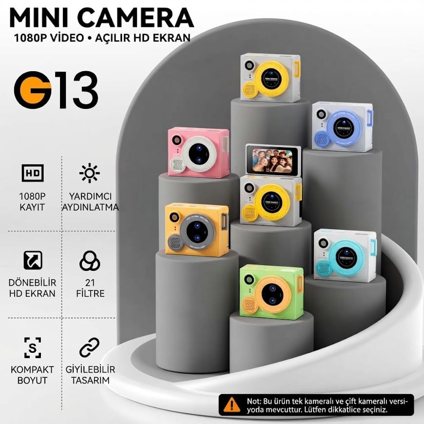 GLRTech G13 Pro Mini 180 Derece Dönebilen Ekranlı 1080P Full HD Retro Vlog Aksiyon Kamerası