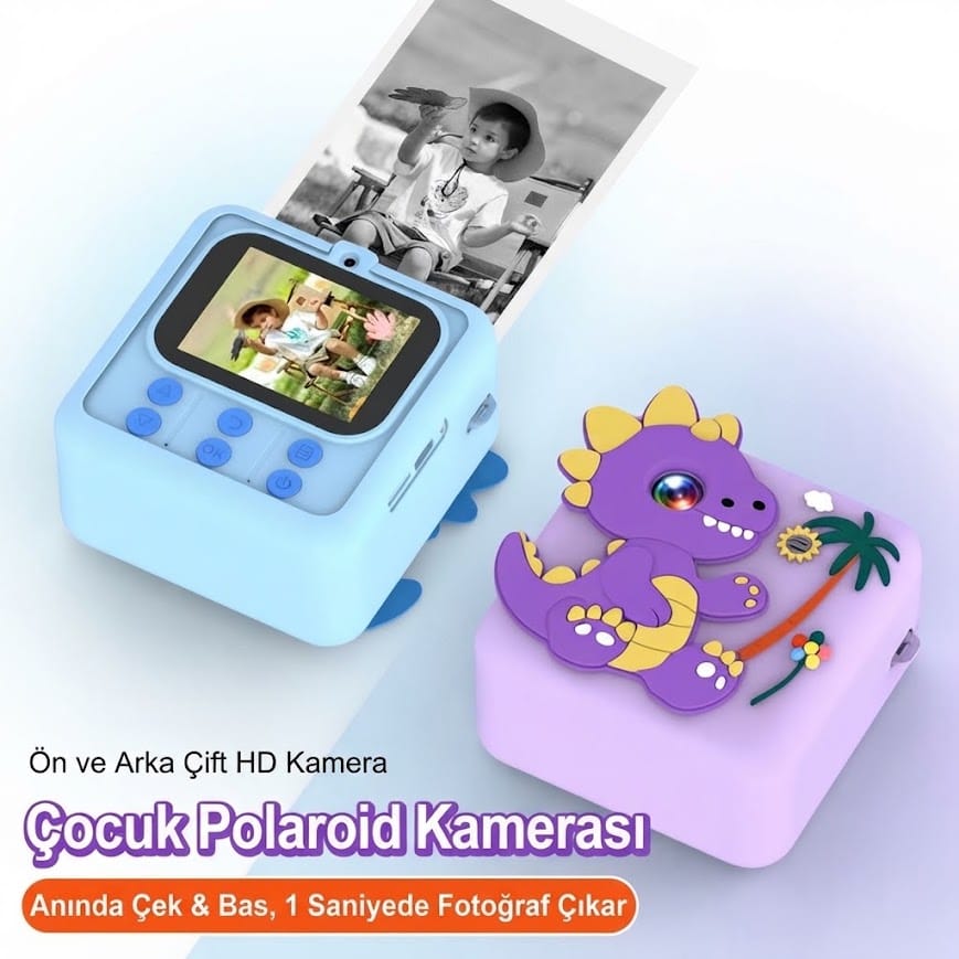 GLRTech M7 Ön Arka Lensli Anında Siyah Beyaz Termal Baskılı Çocuk Fotoğraf Makinesi