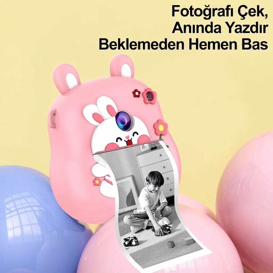 GLRTech M3 Ön Arka Lensli Anında Siyah Beyaz Termal Baskılı Çocuk Fotoğraf Makinesi