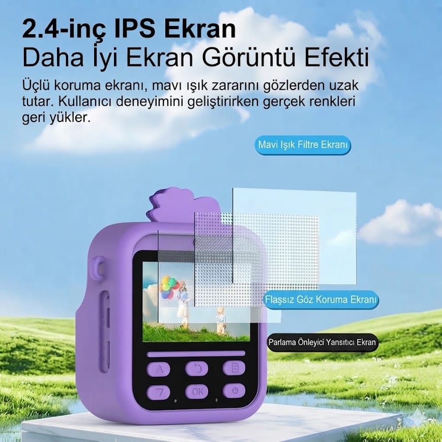 GLRTech S1 Ön Arka Lensli Anında Siyah Beyaz Termal Baskılı Çocuk Fotoğraf Makinesi