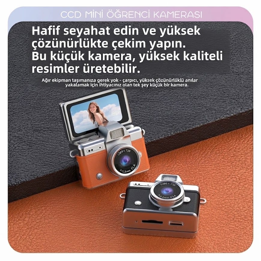 GLRTech LK-027 180 Derece Dönebilen Ekranlı Mini Retro Fotoğraf Makinesi