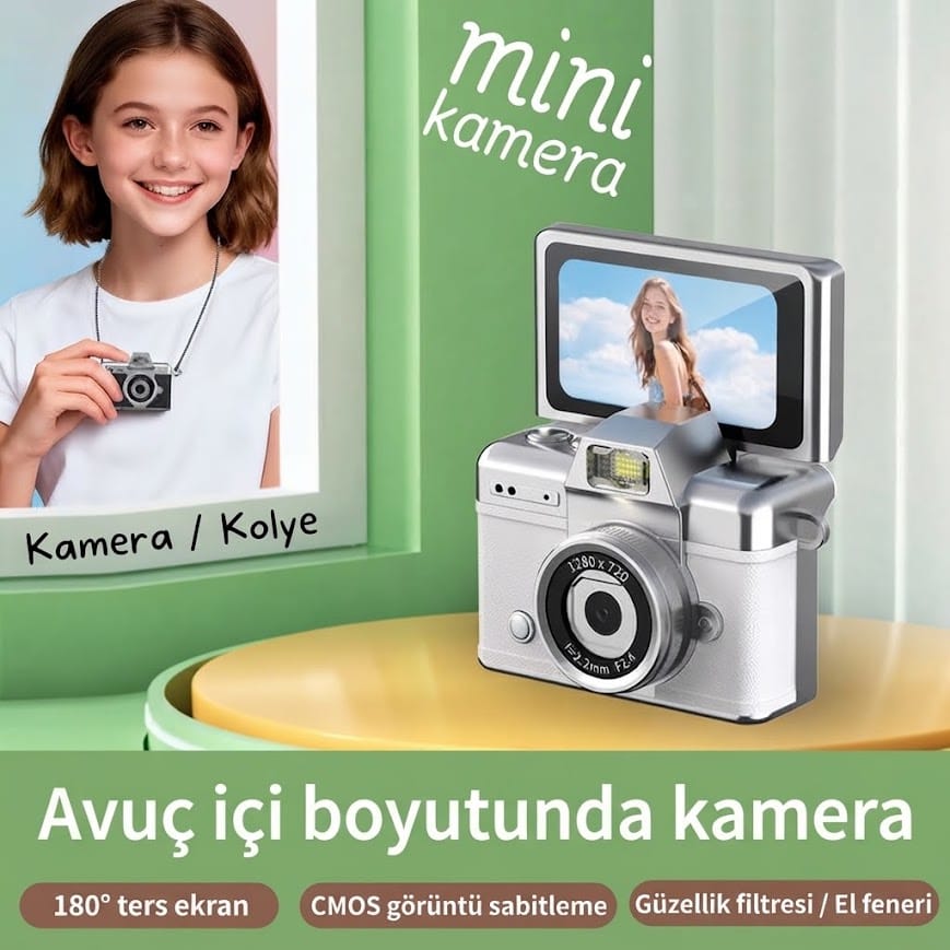 GLRTech LK-027 180 Derece Dönebilen Ekranlı Mini Retro Fotoğraf Makinesi