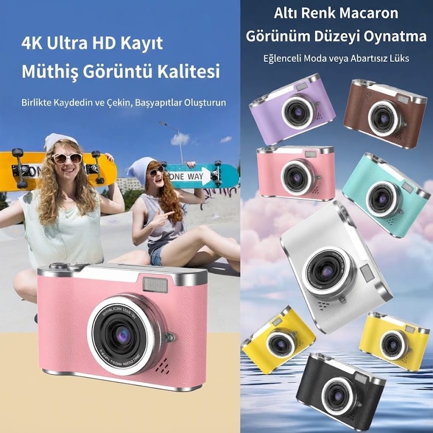 GLRTech LK-013 180 Derece Dönebilen Ekranlı 1080P Full HD Retro Fotoğraf Makinesi