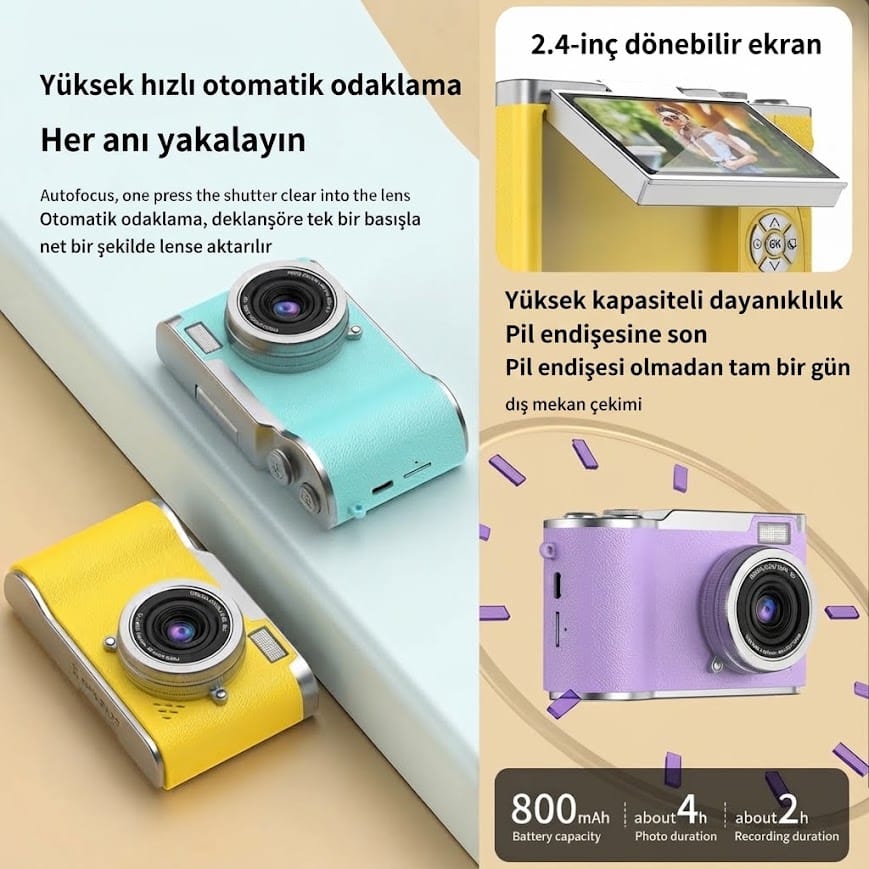 GLRTech LK-013 180 Derece Dönebilen Ekranlı 1080P Full HD Retro Fotoğraf Makinesi
