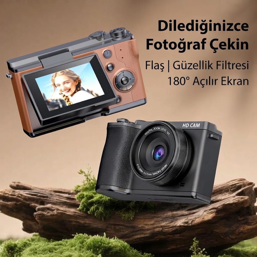 GLRTech LK-013 180 Derece Dönebilen Ekranlı 1080P Full HD Retro Fotoğraf Makinesi