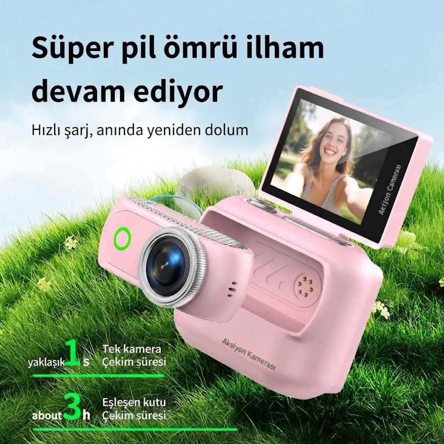 GLRTech LK-018 180 Derece Dönebilen Ekranlı 1080P Full HD Vlog Aksiyon Kamerası