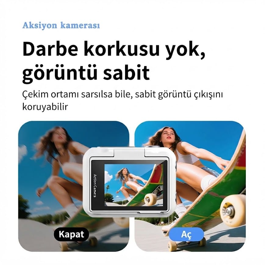 GLRTech LK-018 180 Derece Dönebilen Ekranlı 1080P Full HD Vlog Aksiyon Kamerası