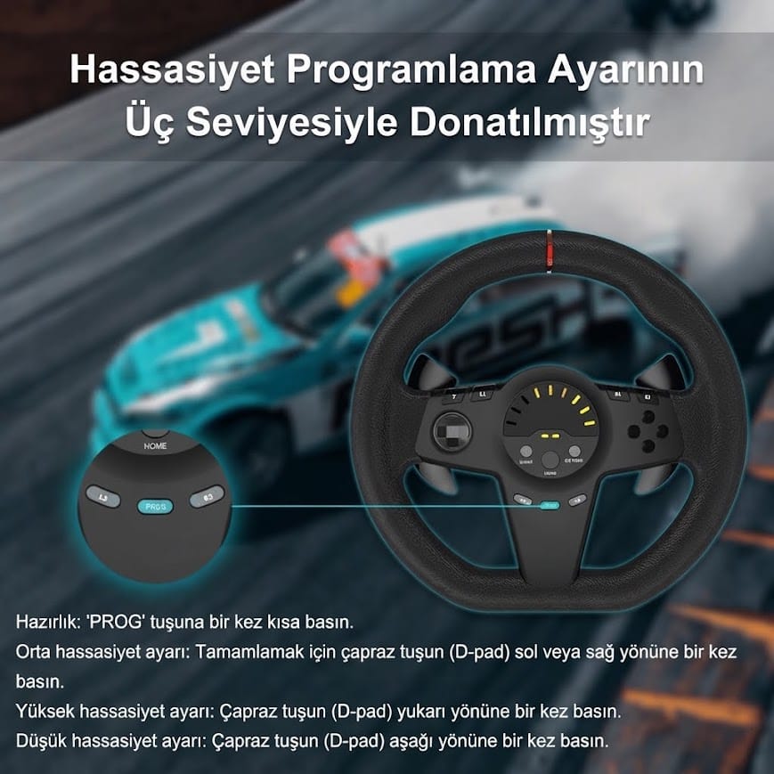 GLRTech 8in1 Yüksek Hassasiyetli Oyun Direksiyon Seti