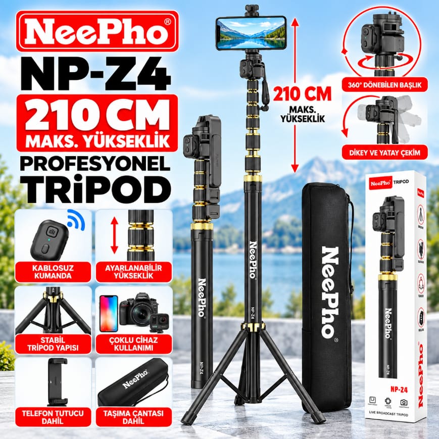 Neepho NP-Z4 Kumandalı 210 CM Multifonksiyonel Tripod