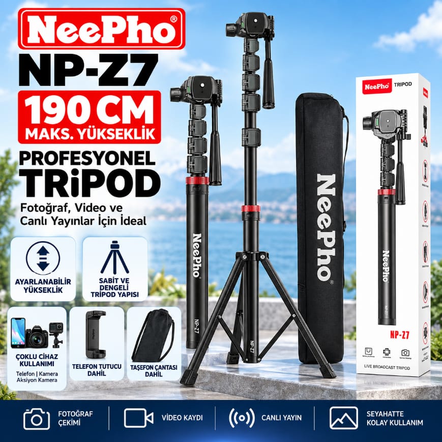 Neepho NP-Z7 Kumandalı 190 CM Multifonksiyonel Tripod