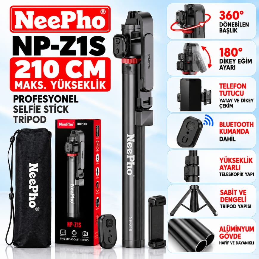 Neepho NP-Z1S Kumandalı Multifonksiyonel Işıklı Tripod