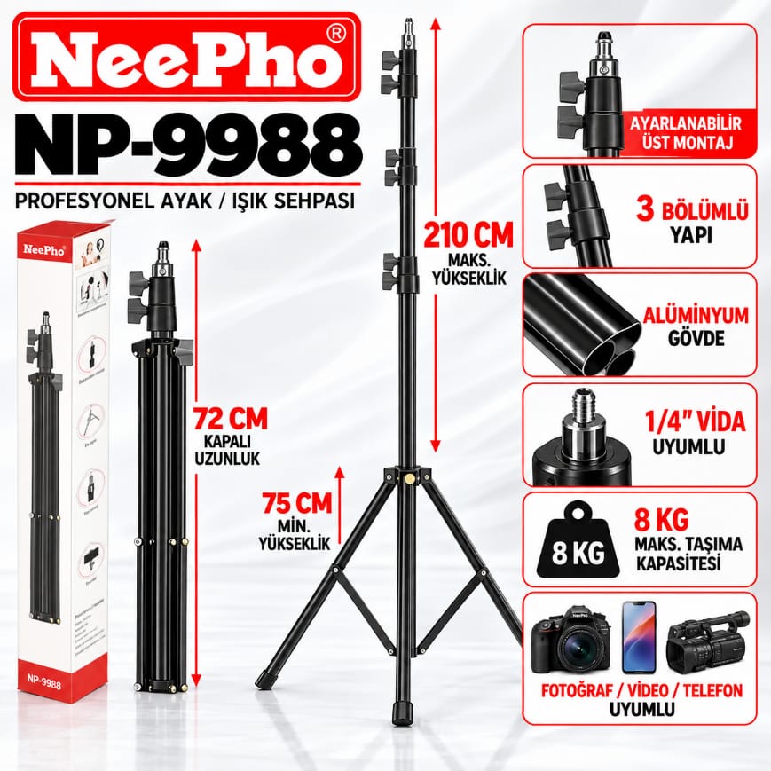 Neepho NP-9988 210 CM Profesyonel Tripod