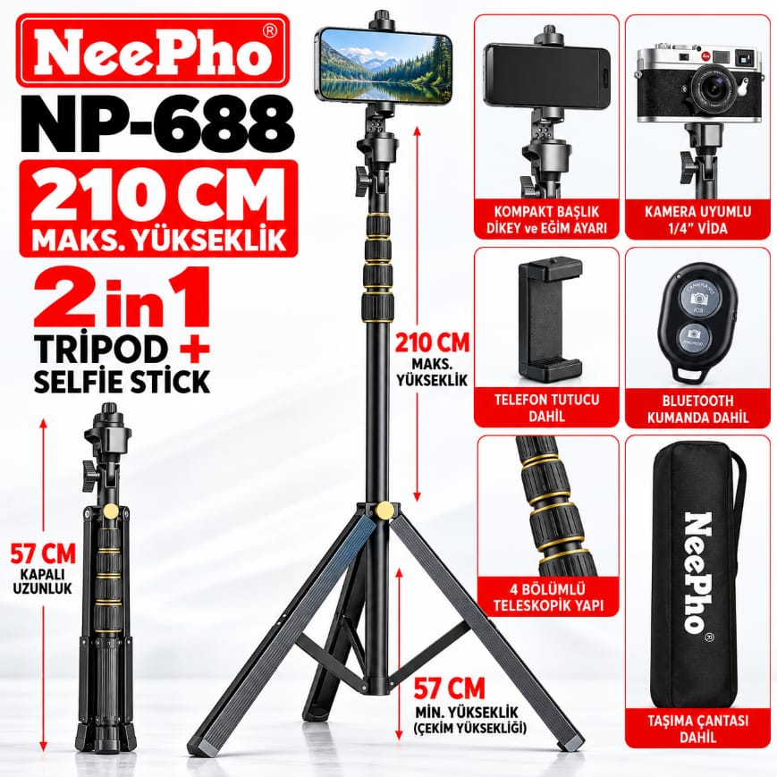 Neepho NP-688 210 CM Profesyonel Tripod