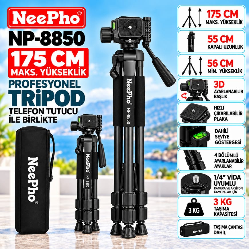 Neepho NP-8850 175 CM Profesyonel Tripod