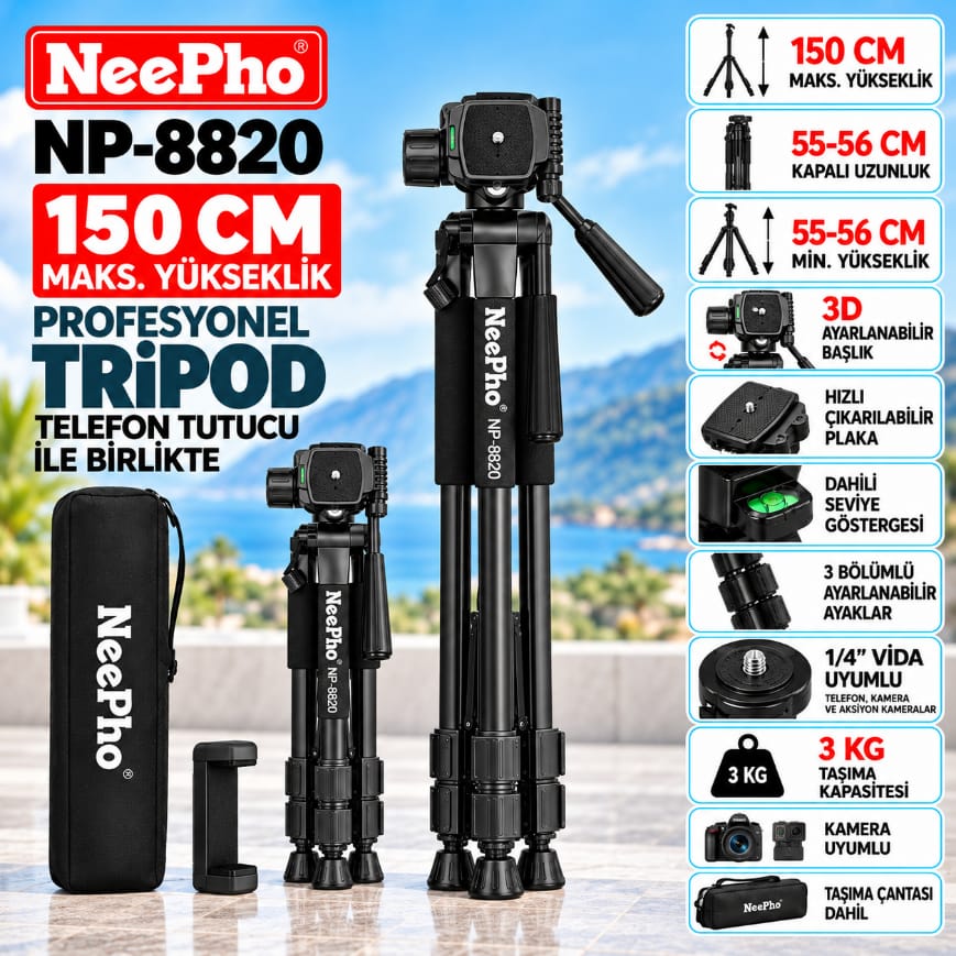 Neepho NP-8820 150 CM Profesyonel Tripod