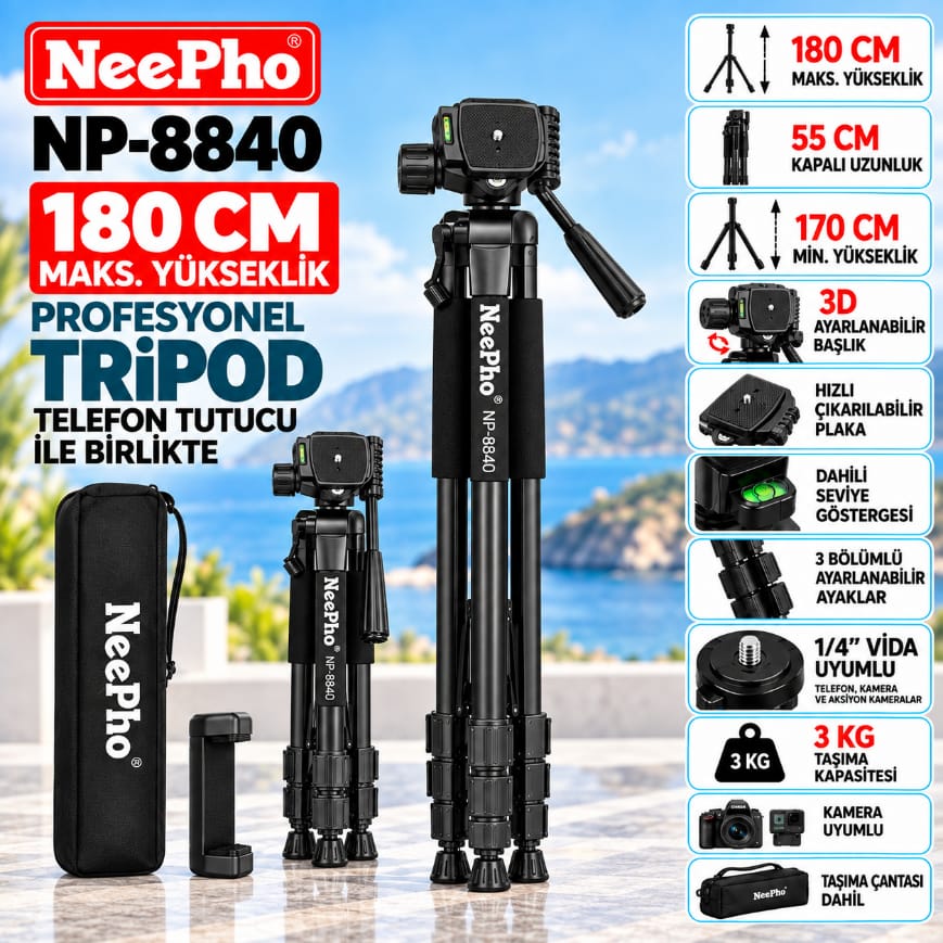 Neepho NP-8840 180 CM Profesyonel Tripod