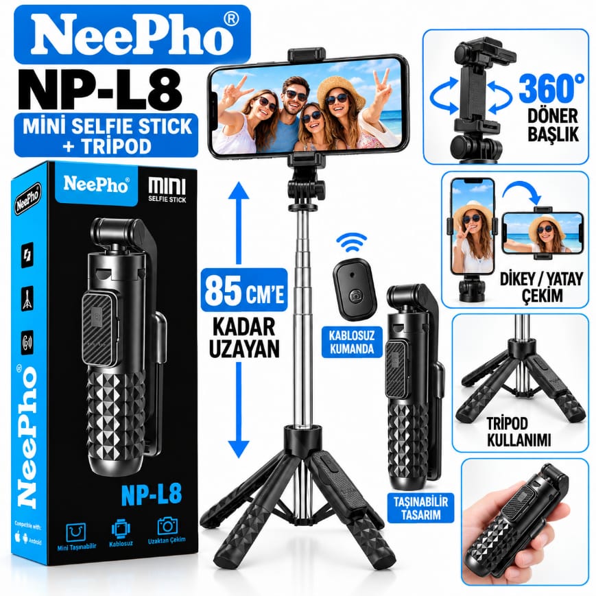 Neepho NP-L8 Kumandalı Mini Tripod Selfie Çubuğu